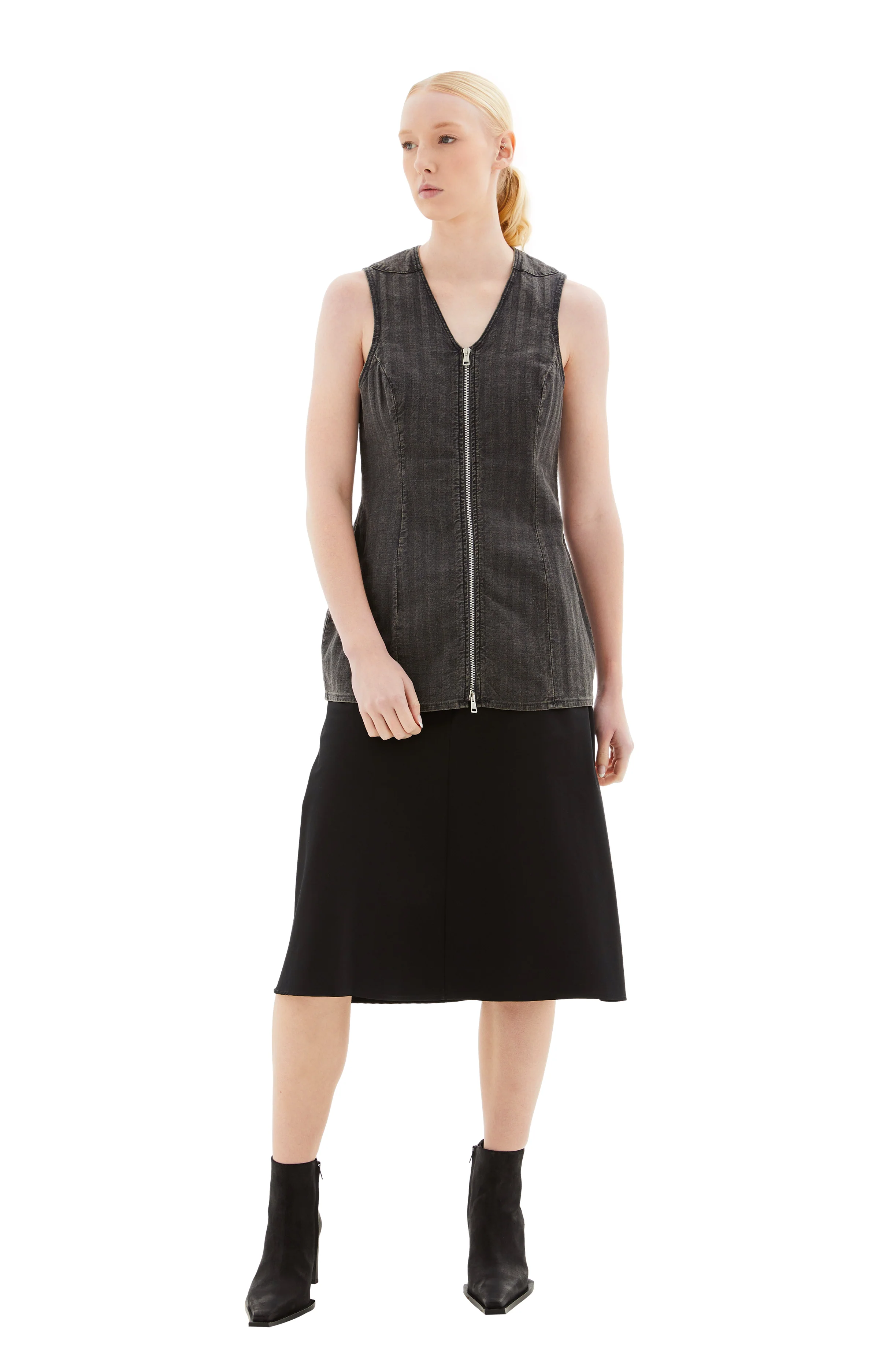 Biker Zip Vest (Washed Grey)