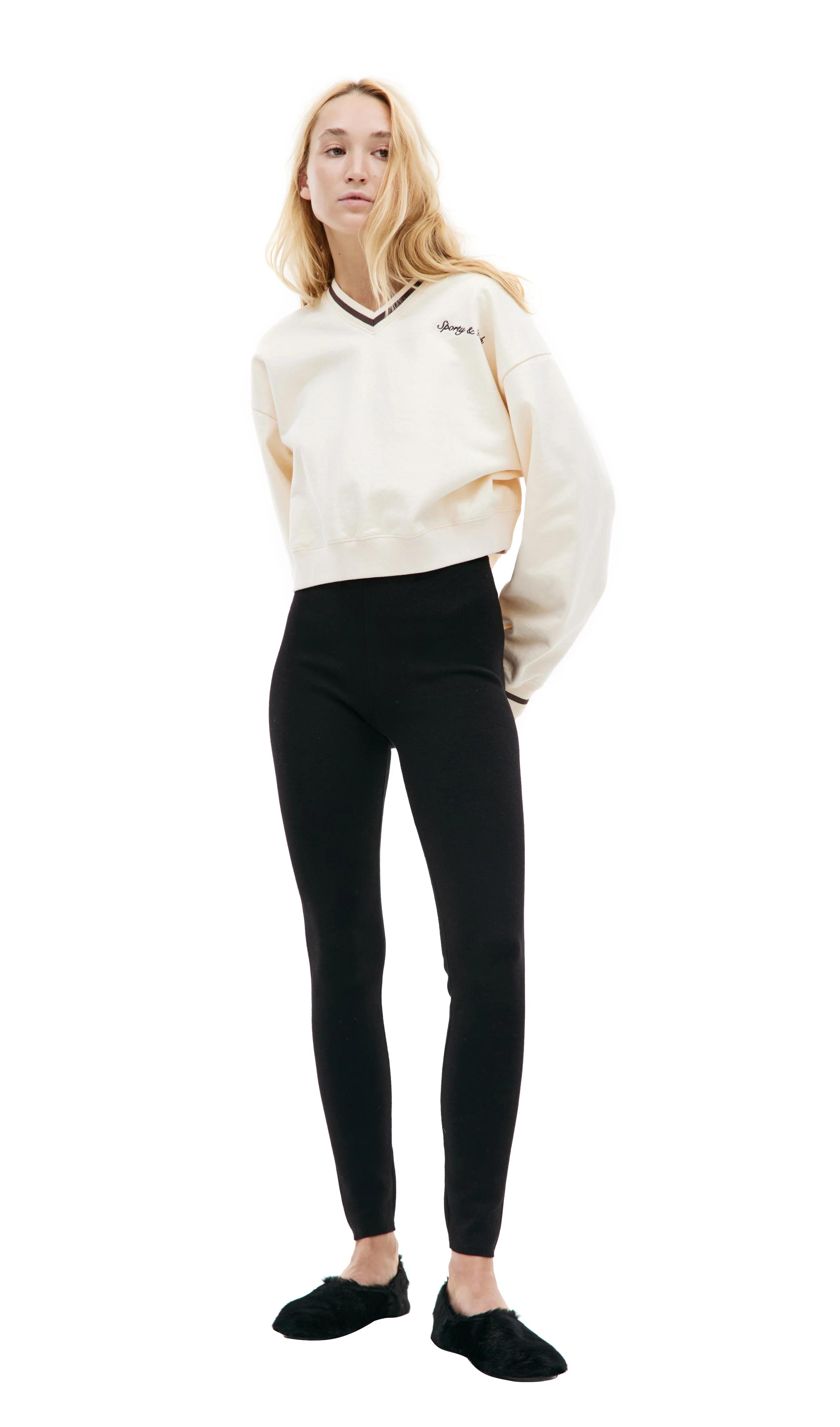 Serif Logo Ribbed Legging (Black) - Image 3