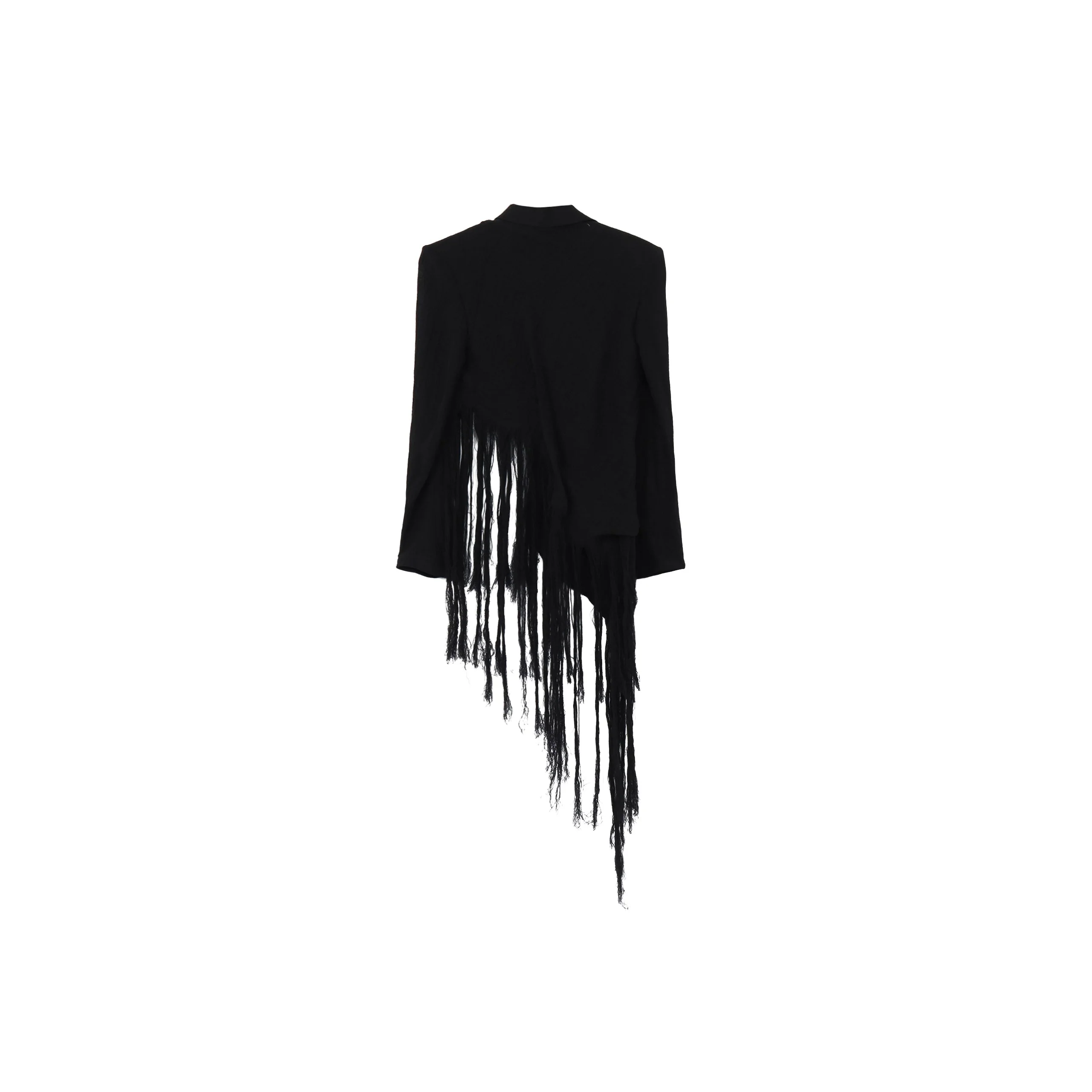 Crinkle Li Gauze Hem Line Fringe Point ASM Jacket (Black) - Image 2