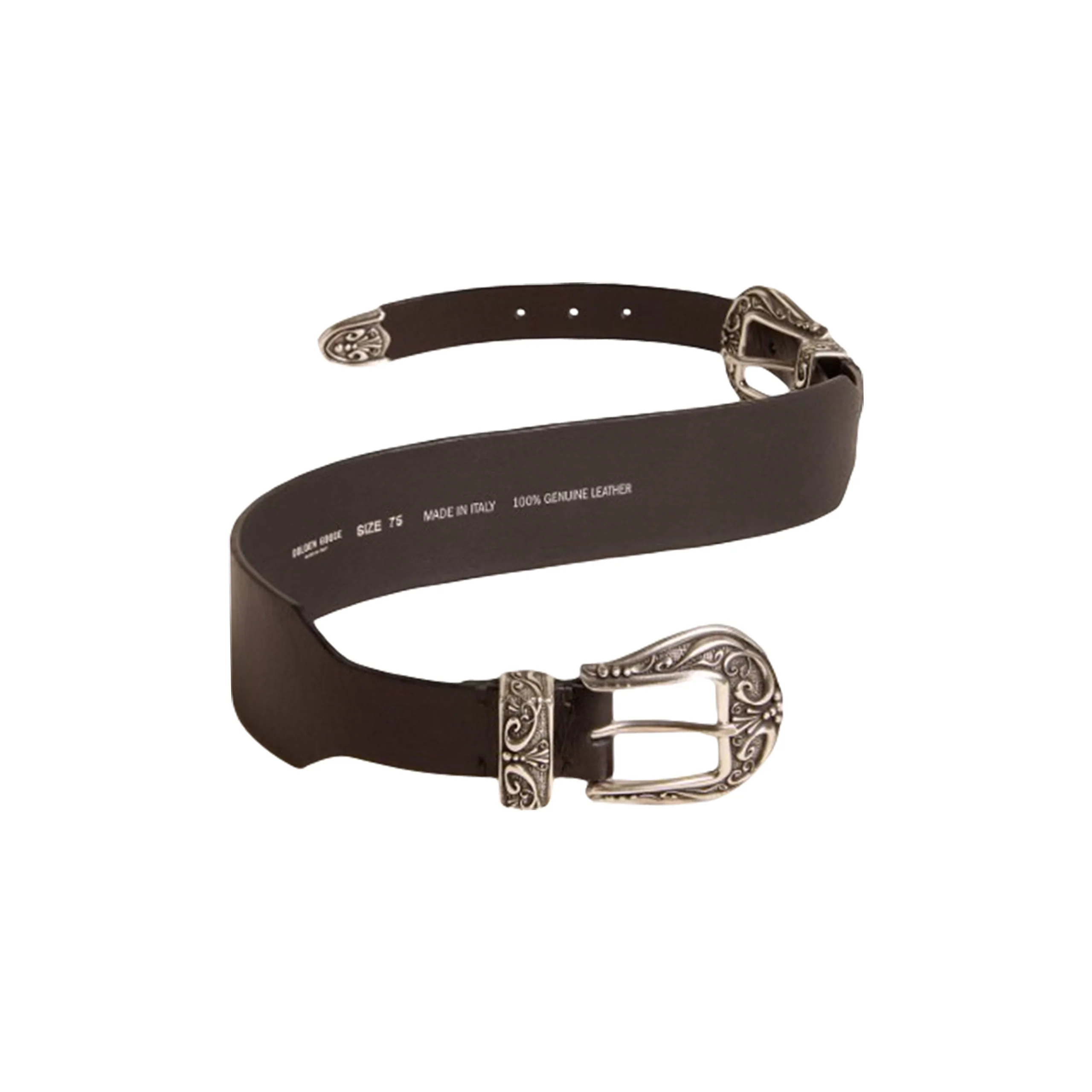Women's Double Buckle Washed Leather Belt (Black) - Image 3