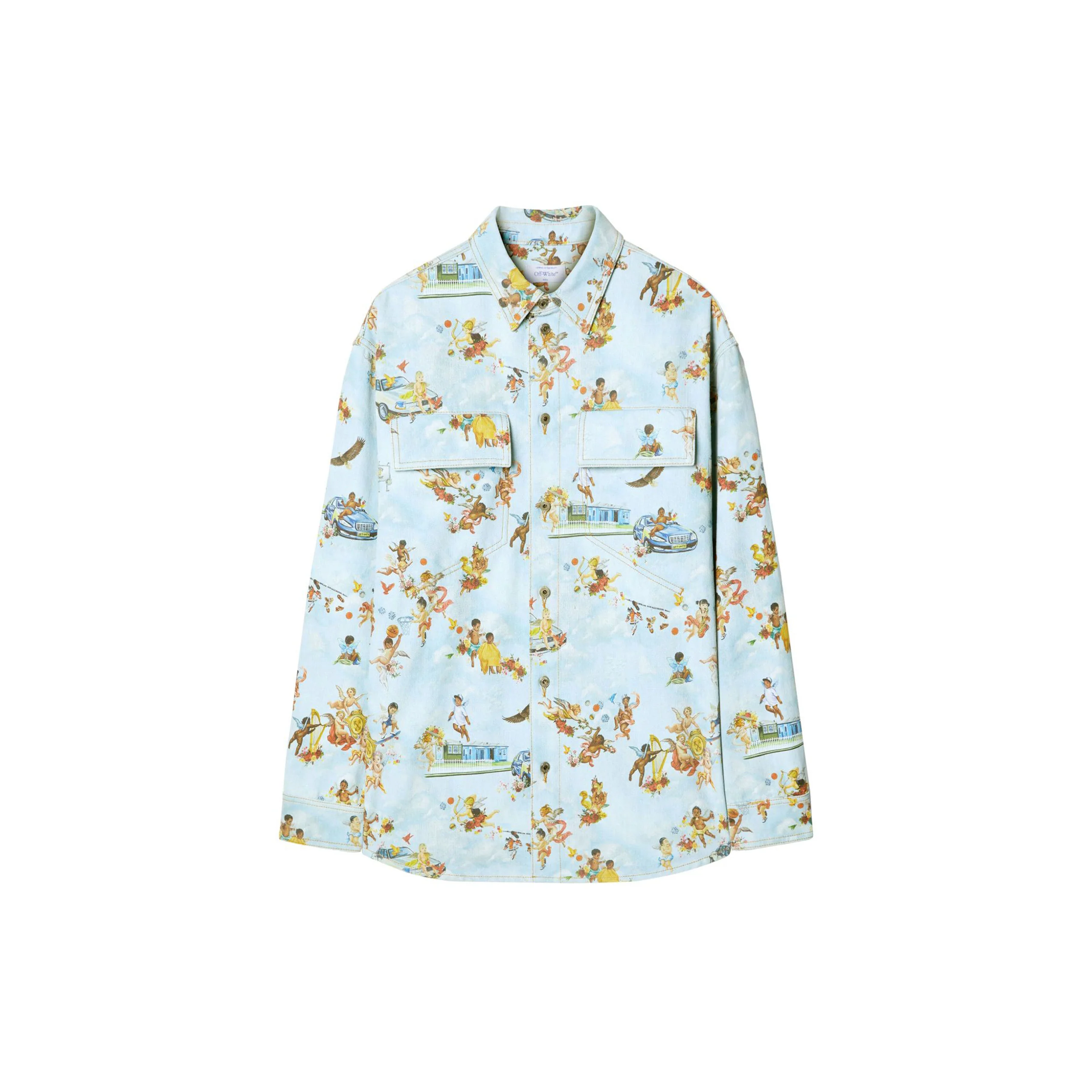 Fresco-Print Denim Shirt (Multicolor)