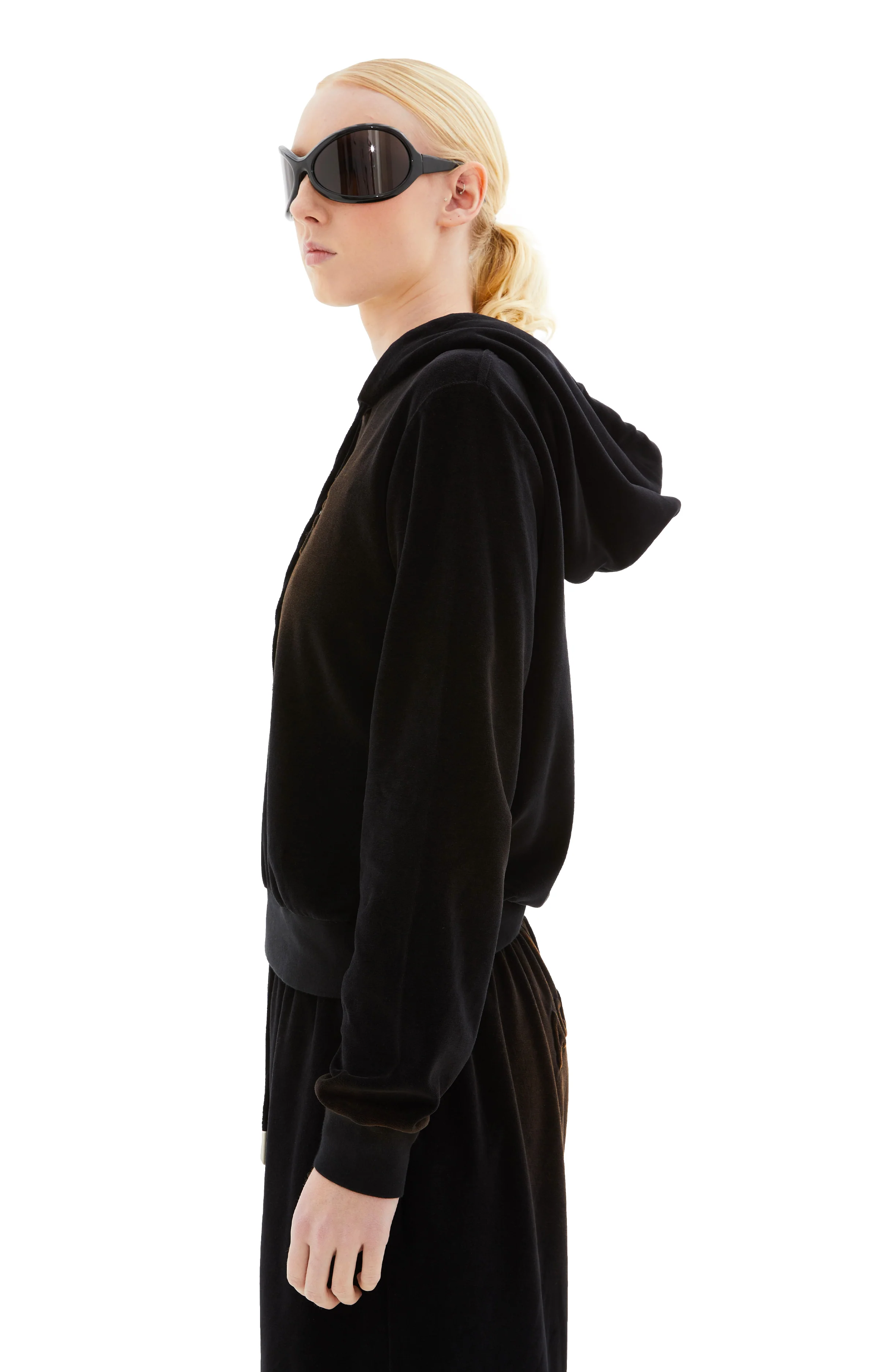 Velour Hooded Sweater (Black) - Image 4