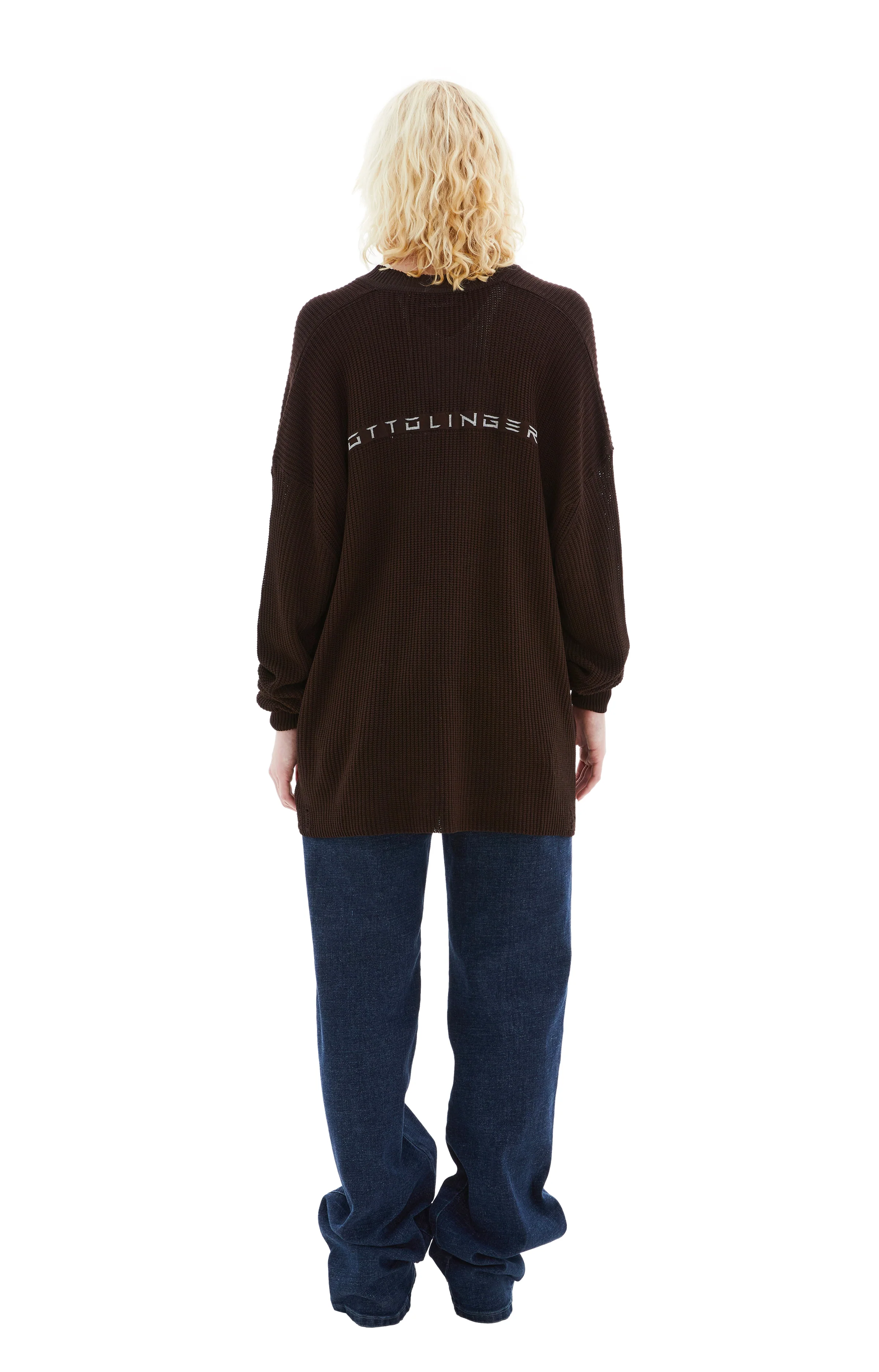 Knit Open Collar Sweater (Brown) - Image 3
