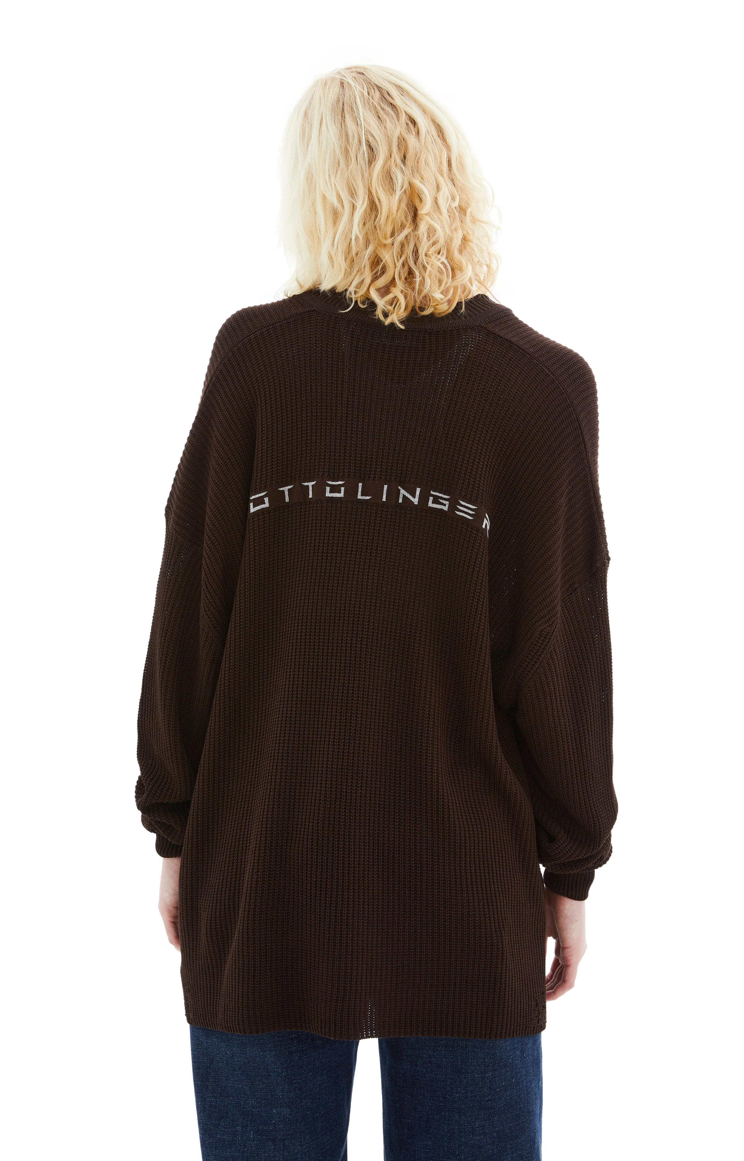Knit Open Collar Sweater (Brown) - Image 4