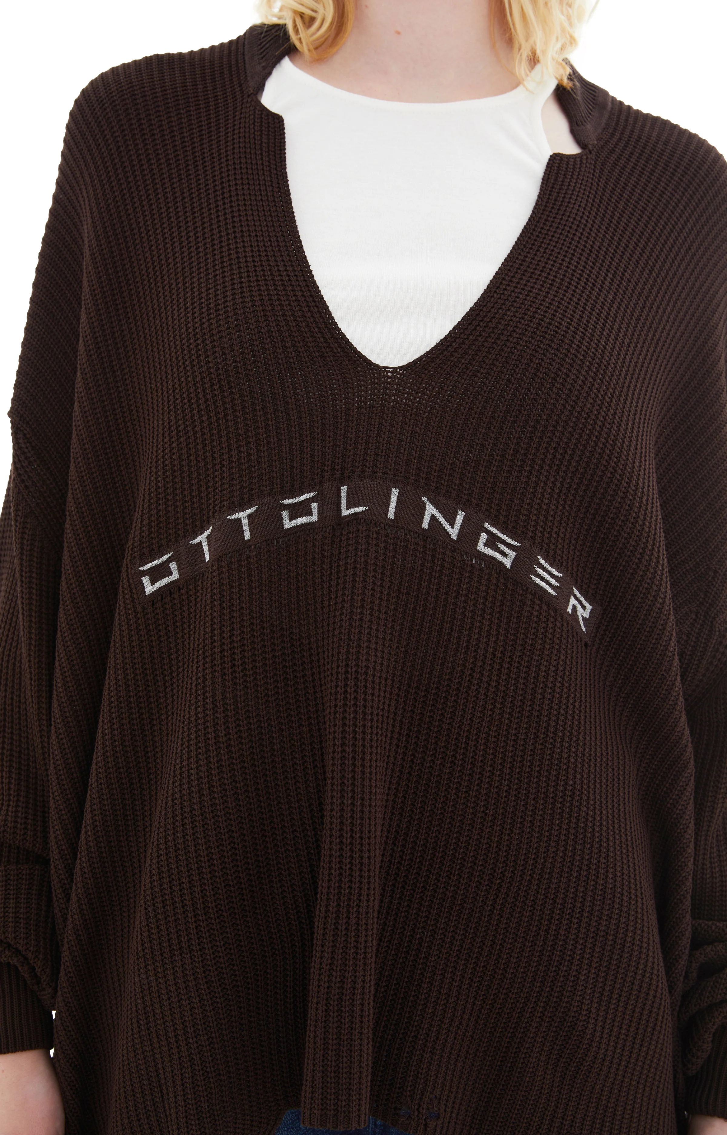 Knit Open Collar Sweater (Brown) - Image 5