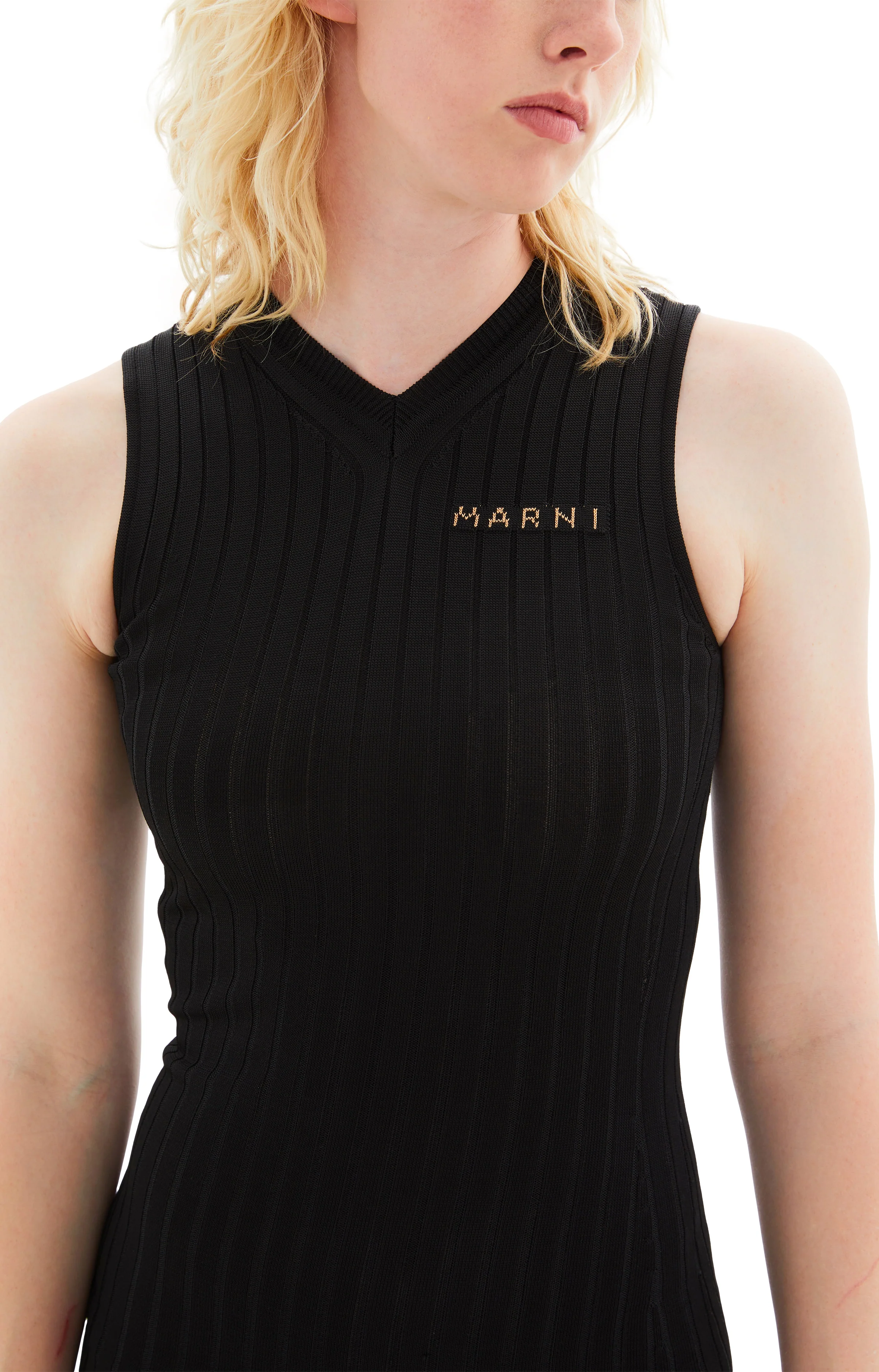 Knitted Sleeveless Dress w/Marni Logo (Black) - Image 3