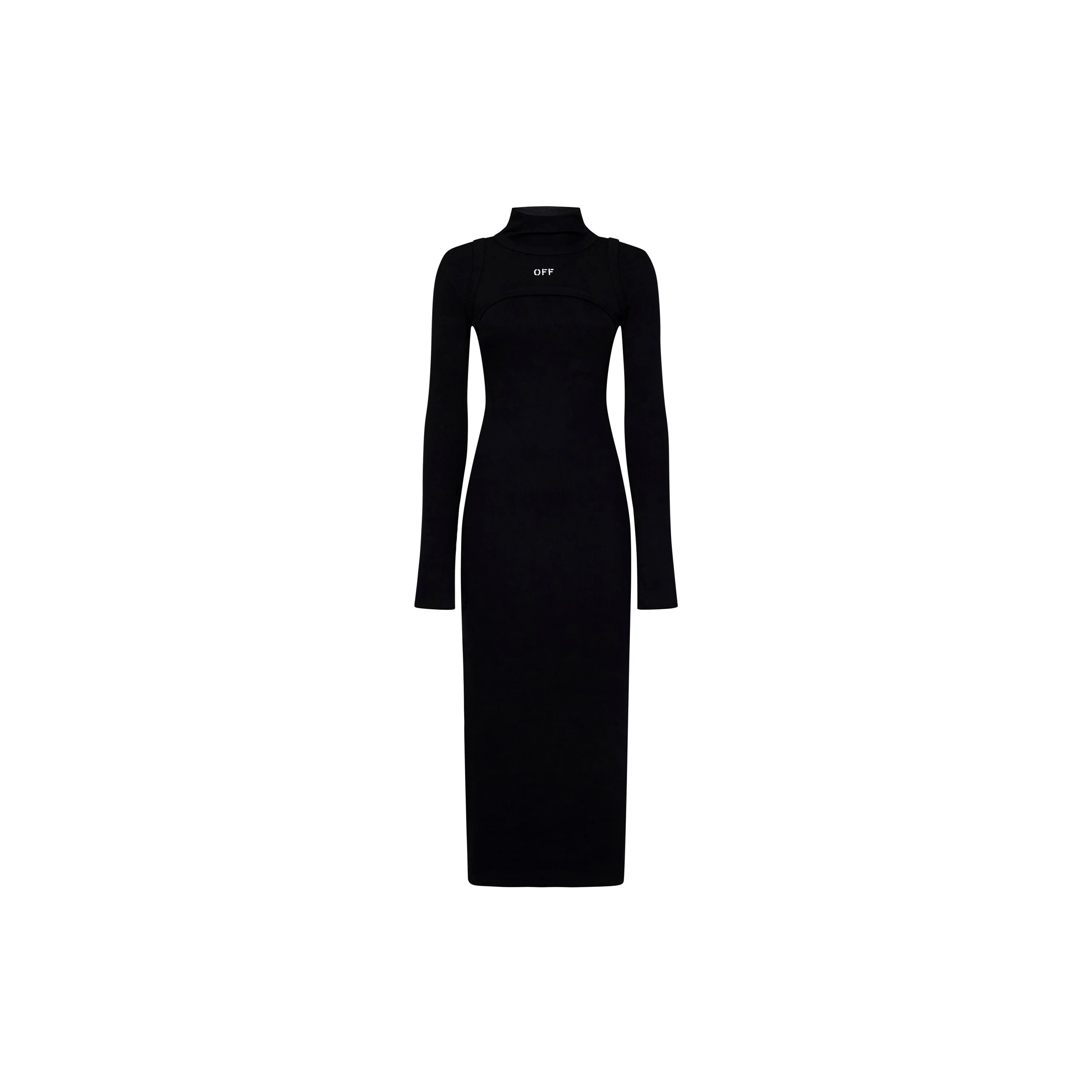 Off Stamp Ribbed Midi Dress (Black)