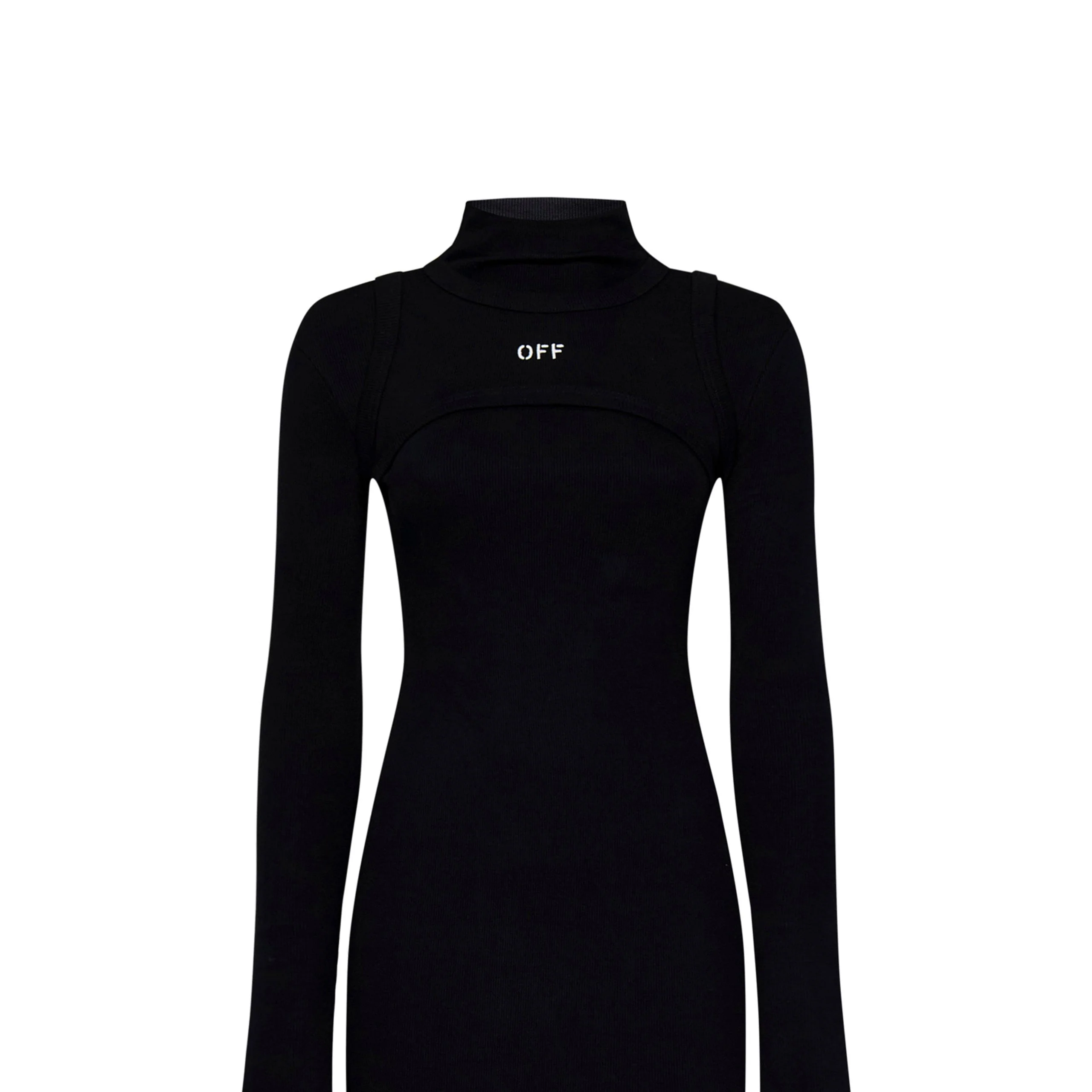 Off Stamp Ribbed Midi Dress (Black) - Image 2