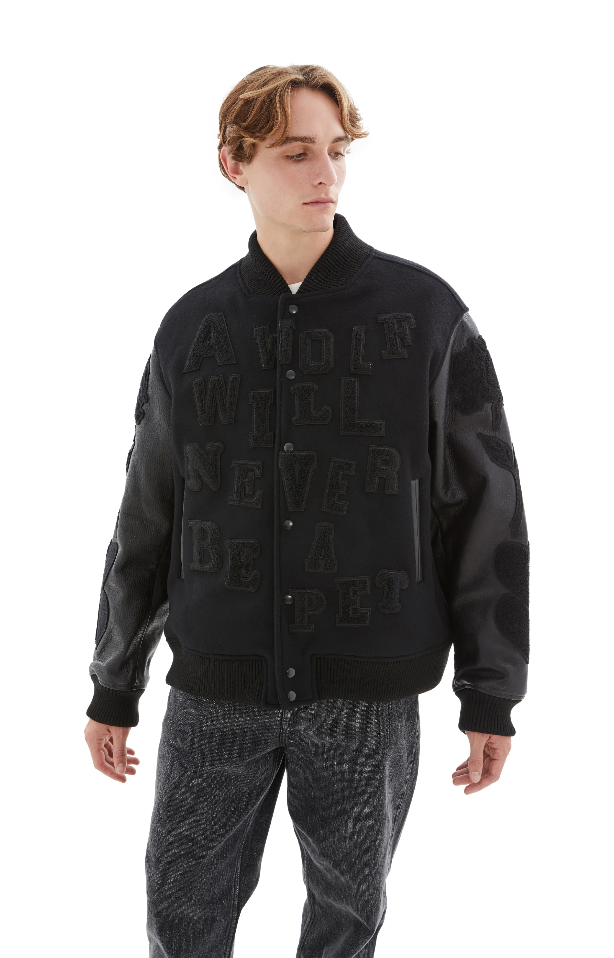 All Black Balance/Chaos Varsity Jacket (Black) - Image 3