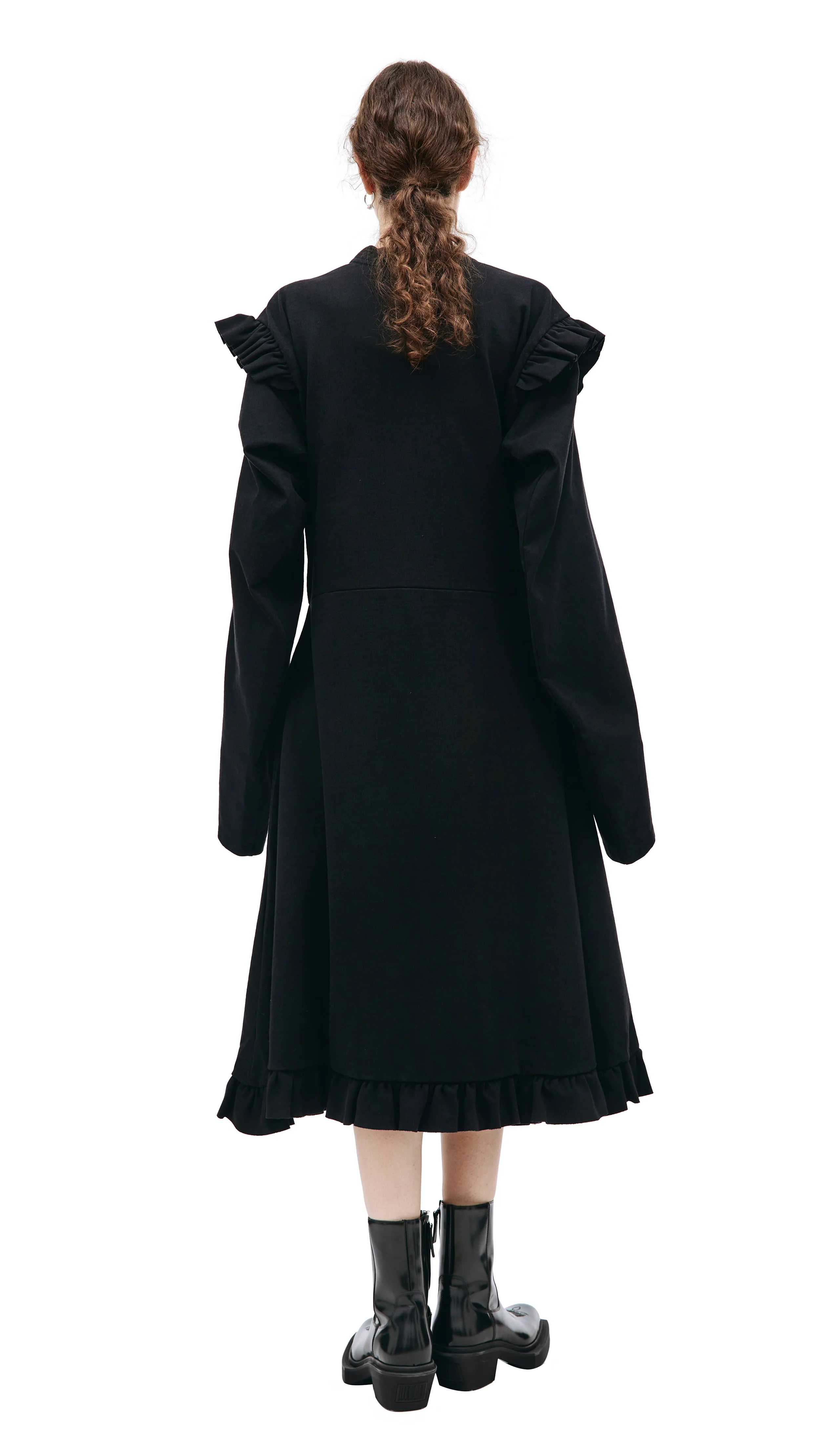 Ruffle Jersey Dress (Black) - Image 3