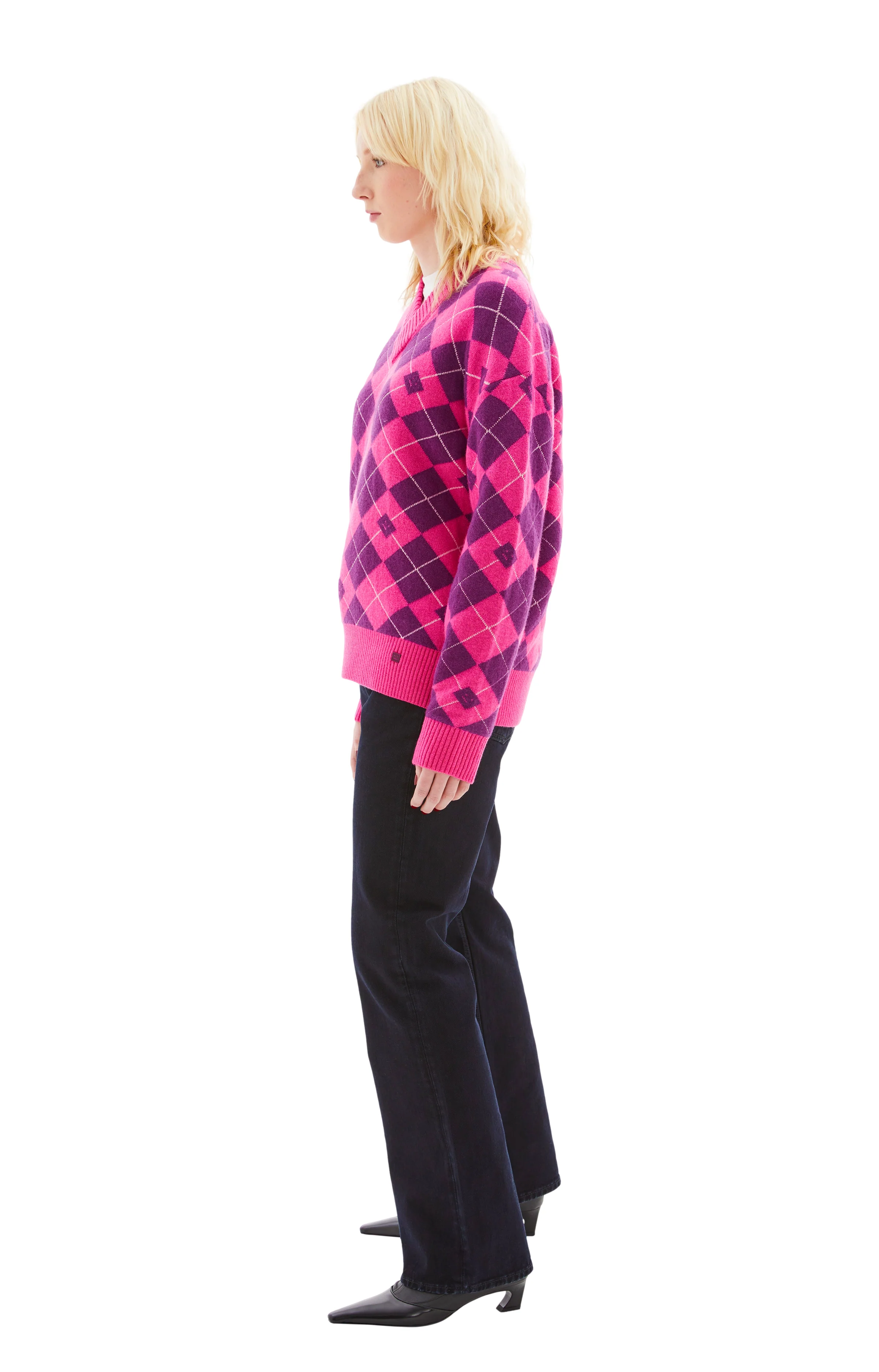 V-Neck Printed Sweater (Pink/Purple) - Image 3